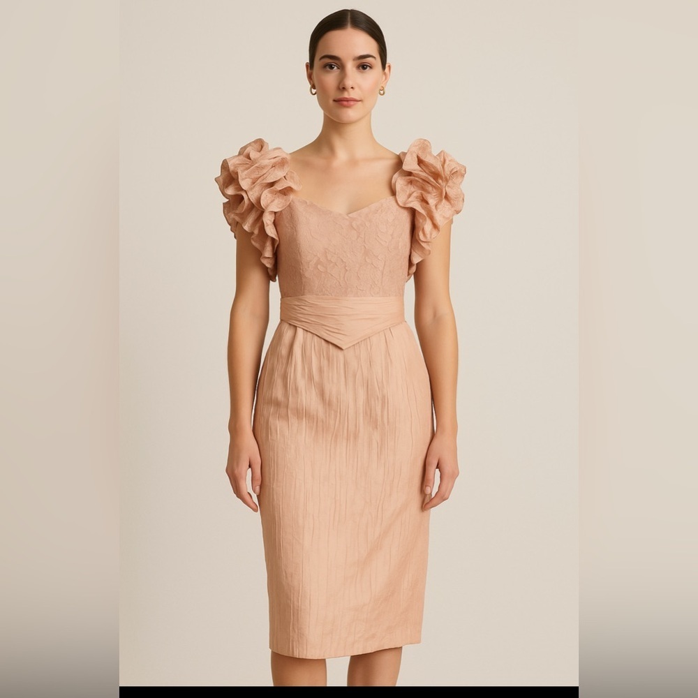 Vintage BB Collections by Barbara Pink Lace Ruffle Sleeve Midi Dress Size 6